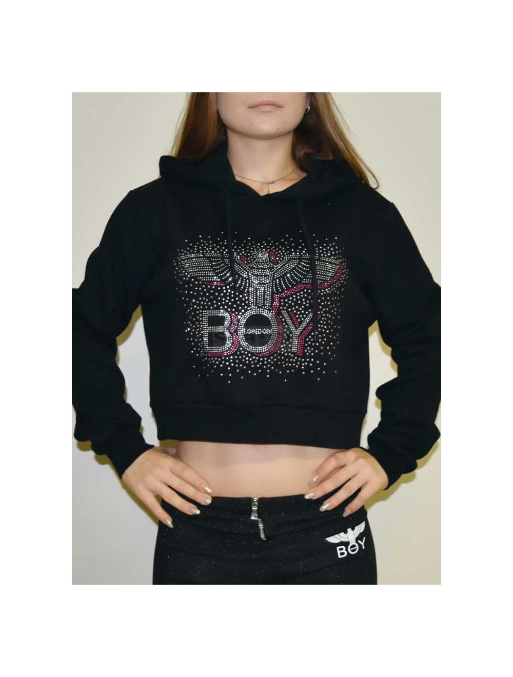 Felpa corta donna cotone felpato croppede boy london